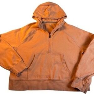 Zelos‎ Hoodie Womens XL Orange Quarter Zip Cropped Ribbed Thumbhole Pullover